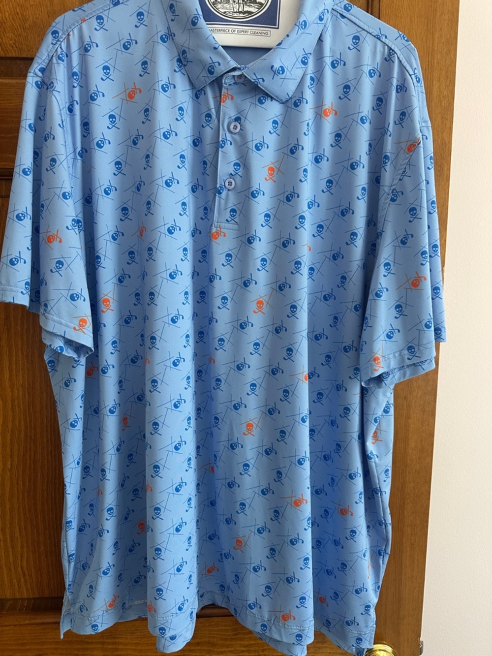 Robert Graham Light Blue Polo with Navy & Orange Motif
